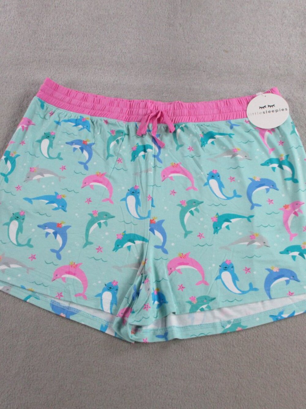 Little Sleepies Pajama Shorts Womens 2XL Pink Blue Dolphin Dance Loungewear PJs